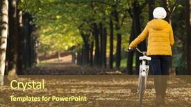  Presentation with bicycle - Colorful presentation design enhanced with woman walking with a vintage backdrop and a tawny brown colored foreground