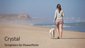  Presentation with guide dog helping blind woman - Beautiful slides featuring woman walking with her dog backdrop and a coral colored foreground