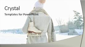  Presentation with winter skates - Presentation design featuring woman walking with ice-skates background and a white colored foreground