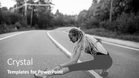  Presentation with black road - Amazing presentation having woman-warm-up-before-jogging backdrop and a gray colored foreground