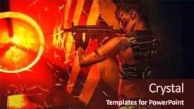  Presentation with warrior woman - Audience pleasing presentation consisting of woman warrior with big gun backdrop and a tawny brown colored foreground