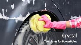  Presentation with car - Theme consisting of woman washing car with sponge background and a dark gray colored foreground