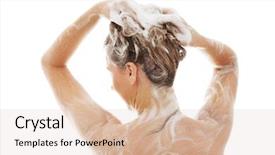  Presentation with hair shampoo - PPT theme with woman washing hair with shampoo background and a lemonade colored foreground