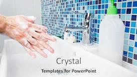  Presentation with covid coronavirus - Audience pleasing PPT theme consisting of woman-washing-hands-with-antibacterial backdrop and a white colored foreground