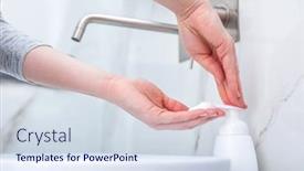  Presentation with hygiene - Cool new presentation theme with woman-washing-hands-with-foam backdrop and a sky blue colored foreground
