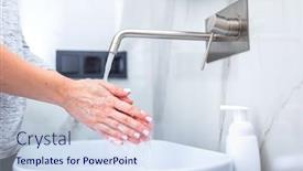  Presentation with hygiene - PPT theme consisting of woman-washing-hands-with-foam background and a sky blue colored foreground