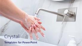  Presentation with foam - Presentation having woman-washing-hands-with-foam background and a sky blue colored foreground