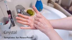  Presentation with bathroom - Beautiful PPT theme featuring woman-washing-her-hands-thoroughly backdrop and a light blue colored foreground