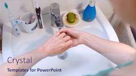  Presentation with bathroom - Amazing theme having woman-washing-her-hands-thoroughly backdrop and a sky blue colored foreground