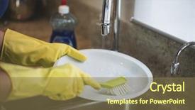  Presentation with face wash woman washing up - PPT layouts having woman washing up background and a tawny brown colored foreground