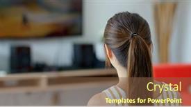  Presentation with home - Presentation design consisting of woman-watch-tv-at-home background and a tawny brown colored foreground