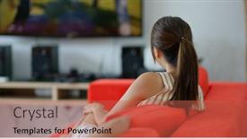  Presentation with home - Theme with woman-watch-tv-at-home background and a red colored foreground