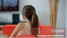  Presentation with home - Presentation theme consisting of woman-watch-tv-at-home background and a red colored foreground