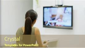  Presentation with man watching woman preparing vegetables - Slide set with woman-watch-tv-at-home background and a coral colored foreground