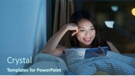 Presentation with drama - Audience pleasing PPT theme consisting of woman watch video drama on cellphone at night backdrop and a ocean colored foreground