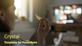  Presentation with smart home - Presentation theme enhanced with woman-watching-smart-tv background and a tawny brown colored foreground