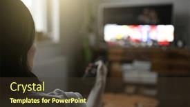  Presentation with television watching - Slides with woman-watching-television-at-home background and a tawny brown colored foreground