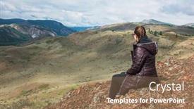  Presentation with global warming - Presentation theme consisting of woman watching to glacier in altai mountains resting in mountains or global warming concept background and a coral colored foreground