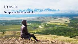  Presentation with global warming - Cool new presentation design with woman watching to glacier in altai mountains resting in mountains or global warming concept backdrop and a sky blue colored foreground