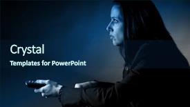  Presentation with scary - Cool new slides with woman watching tv backdrop and a navy blue colored foreground