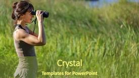  Presentation with swamp - Audience pleasing PPT layouts consisting of woman watching wildlife with binoculars backdrop and a tawny brown colored foreground