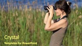  Presentation with swamp - Theme having woman watching wildlife with binoculars background and a tawny brown colored foreground