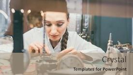  Presentation with working - PPT theme having woman-watchmaker-working-diligently background and a  colored foreground
