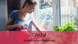  Presentation with flower woman - Slide set having woman watering flowers at home background and a red colored foreground