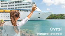  Presentation with luxury travel - Cool new slides with woman waving hello or goodbye backdrop and a light blue colored foreground