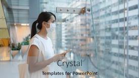  Presentation with mall - PPT theme consisting of woman-wear-face-mask-inside background and a light blue colored foreground