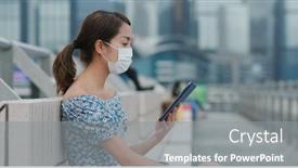  Presentation with face mask - Colorful presentation theme enhanced with woman-wear-face-mask backdrop and a gray colored foreground