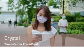  Presentation with mobile use - Beautiful PPT theme featuring woman-wear-face-mask backdrop and a coral colored foreground