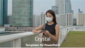  Presentation with smart city - Presentation theme with woman-wear-face-mask background and a violet colored foreground