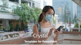  Presentation with mobile use - Slide set consisting of woman-wear-face-mask background and a gray colored foreground