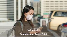  Presentation with car parking lot - Amazing PPT theme having woman-wear-face-mask backdrop and a tawny brown colored foreground