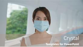  Presentation with face mask - PPT layouts with woman-wear-face-mask background and a coral colored foreground