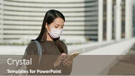  Presentation with car parking lot - Cool new PPT layouts with woman-wear-face-mask backdrop and a tawny brown colored foreground