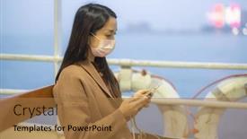  Presentation with take - PPT layouts featuring woman-wear-face-mask background and a coral colored foreground