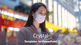  Presentation with mobile use - Slide set enhanced with woman-wear-face-mask background and a  colored foreground