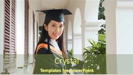  Presentation with graduation - Theme having woman wear graduation gown in campus background and a tawny brown colored foreground