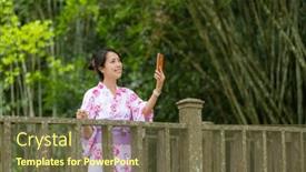  Presentation with kimono - PPT theme having woman-wear-kimono-and-take background and a tawny brown colored foreground