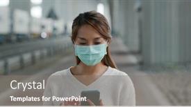  Presentation with mobile use - Colorful presentation theme enhanced with woman-wear-medical-mask backdrop and a gray colored foreground