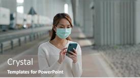 Presentation with mobile use - Colorful slides enhanced with woman-wear-medical-mask backdrop and a gray colored foreground