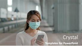  Presentation with mobile use - Beautiful PPT layouts featuring woman-wear-medical-mask backdrop and a gray colored foreground