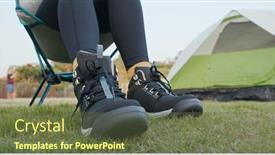  Presentation with camping - Presentation theme enhanced with woman-wear-sport-shoes background and a tawny brown colored foreground