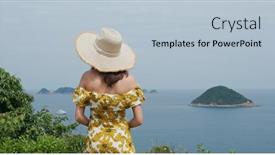  Presentation with straw - PPT layouts having woman-wear-straw-hat background and a light blue colored foreground