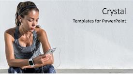 Presentation with wearable - Beautiful presentation theme featuring woman wearable tech sports gear backdrop and a light gray colored foreground