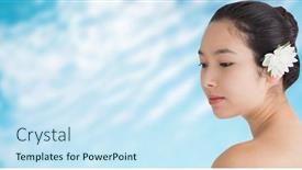  Presentation with ripples - Audience pleasing PPT theme consisting of woman wearing a flower in hair and looking away against ripples on blue swimming pool backdrop and a cool aqua colored foreground