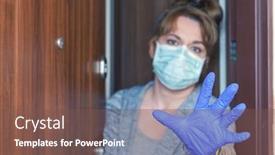  Presentation with face mask - Slide set with woman-wearing-a-protective-face background and a violet colored foreground