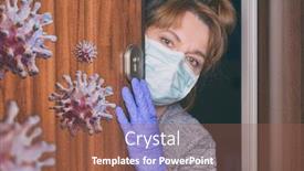  Presentation with opening doors - PPT layouts enhanced with woman-wearing-a-protective-face background and a violet colored foreground